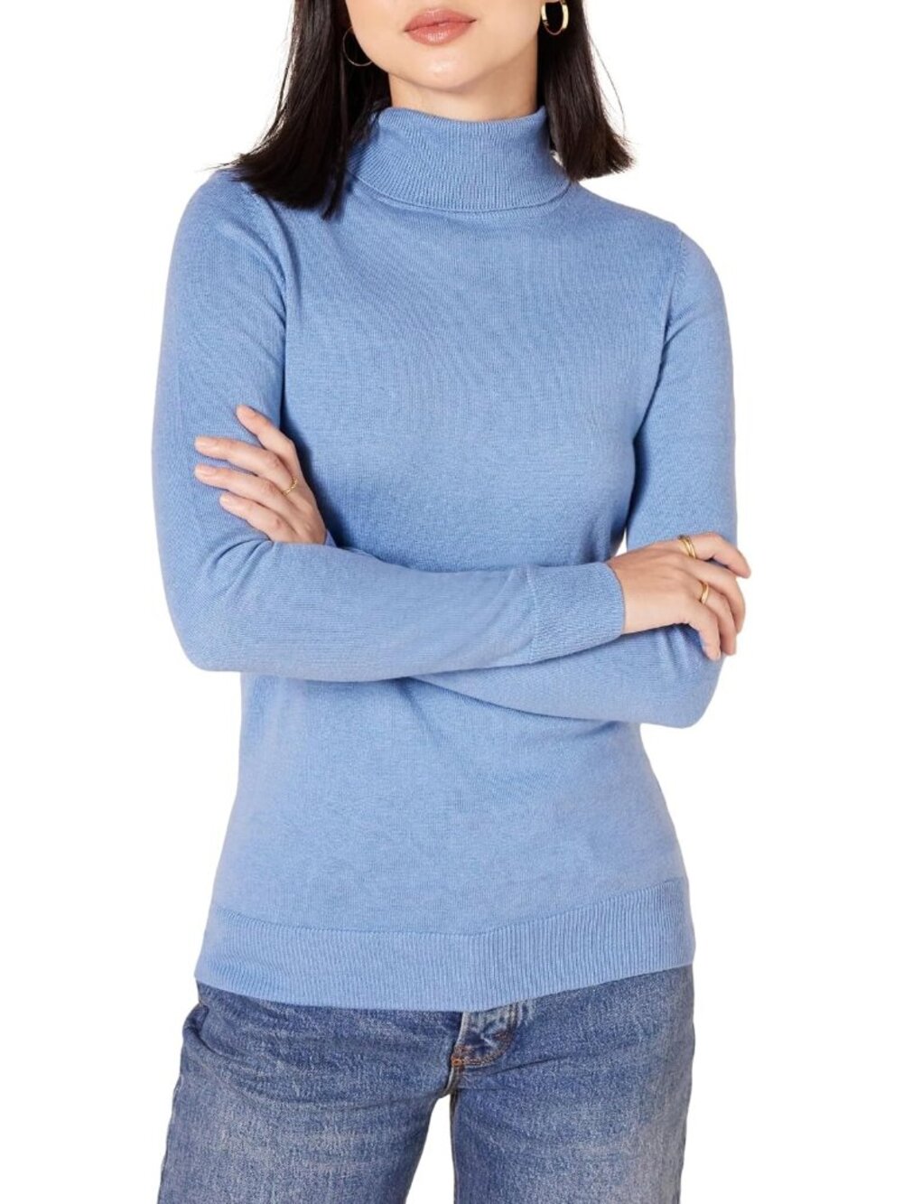Women's Dark Red Long-Sleeve Turtle Neck Classic Fit Ribbed Hem Pullover Sweater